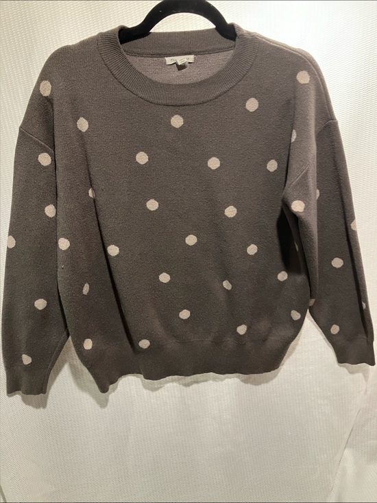 tea n rose Sweaters - tea n rose Taupe Crewneck Sweater with Cream Polka Dots